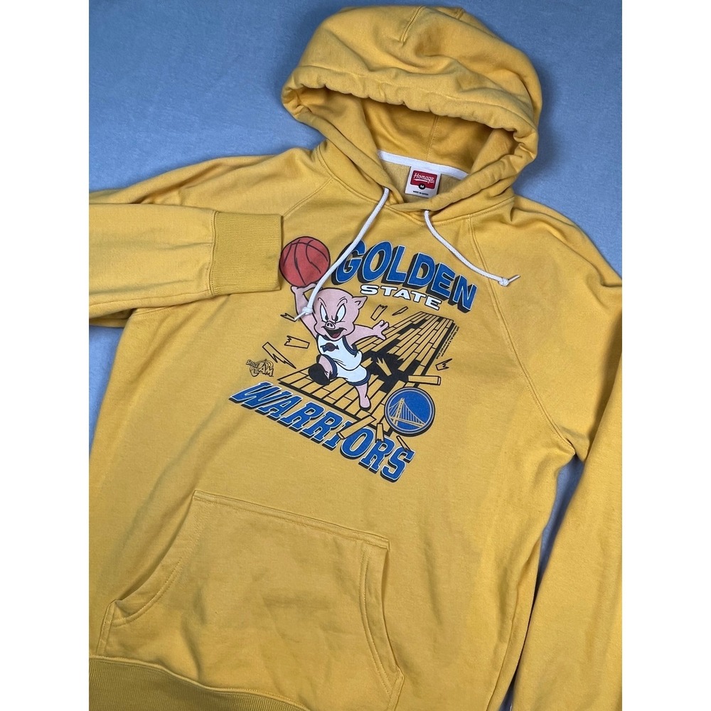 Homage Golden State Warriors Space Jam Piggy Pig Cartoon Graphic Hoodie Yellow M
